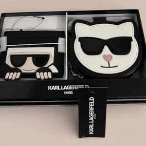 NIB!Karl Lagerfeld Black and White Karl And Cat Mini Bag/ Wallet Set